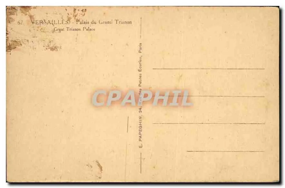 Versailles — Palácio do Grande Trianon — Editora E. Papeghin, Paris - Verso