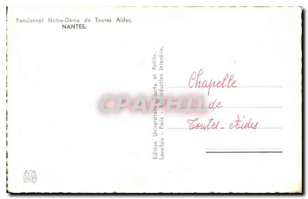 Kapelle der Allerhilf — Konventsschule Notre-Dame de Toutes Aides, Nantes — Edition Universitaire Levallois - Rückseite