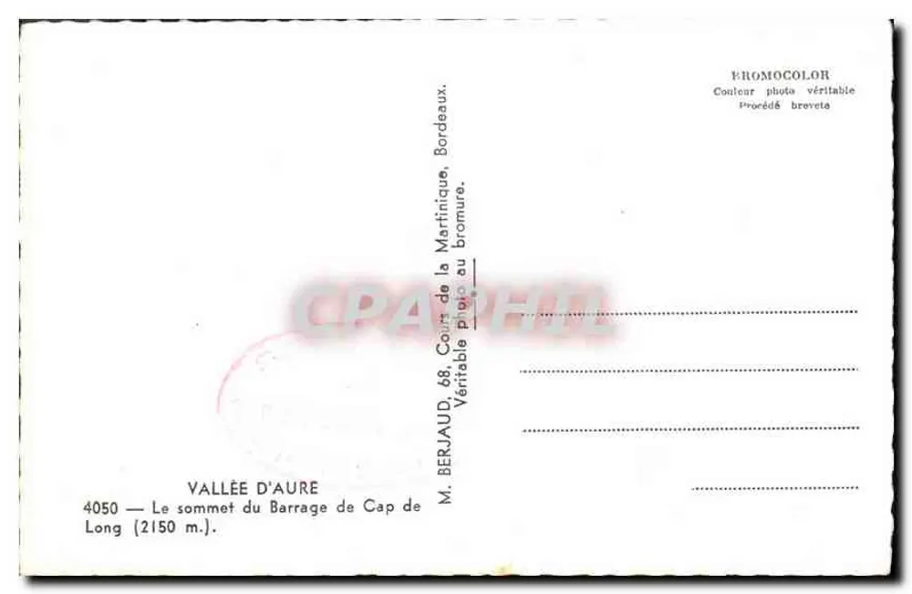 Vale de Aure — O topo do dique de Cap de Long (2150 m.) — M. Berjaud, 4050, Cour de la Martinique, Bordeaux - Verso