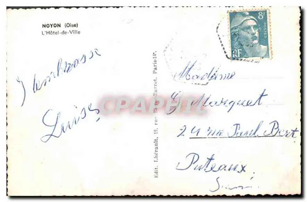 Noyon (Oise) — O Hôtel-de-Ville — Ed. Lhérault, Paris - Verso