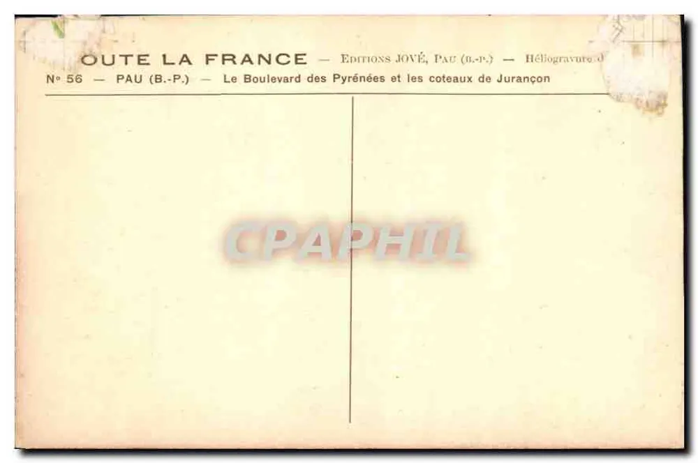 Der Boulevard der Pyrenäen und die Hänge von Jurançon — Éditions Jové, Pau (B.P.) — Nr. 56 - Rückseite