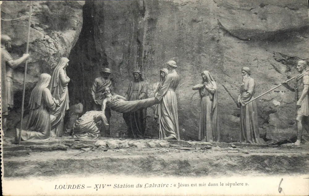 Lourdes — XIVª Estação do Calvário: «Jesus é posto no sepulcro» — editor não visível, n° de série 6 - Frente