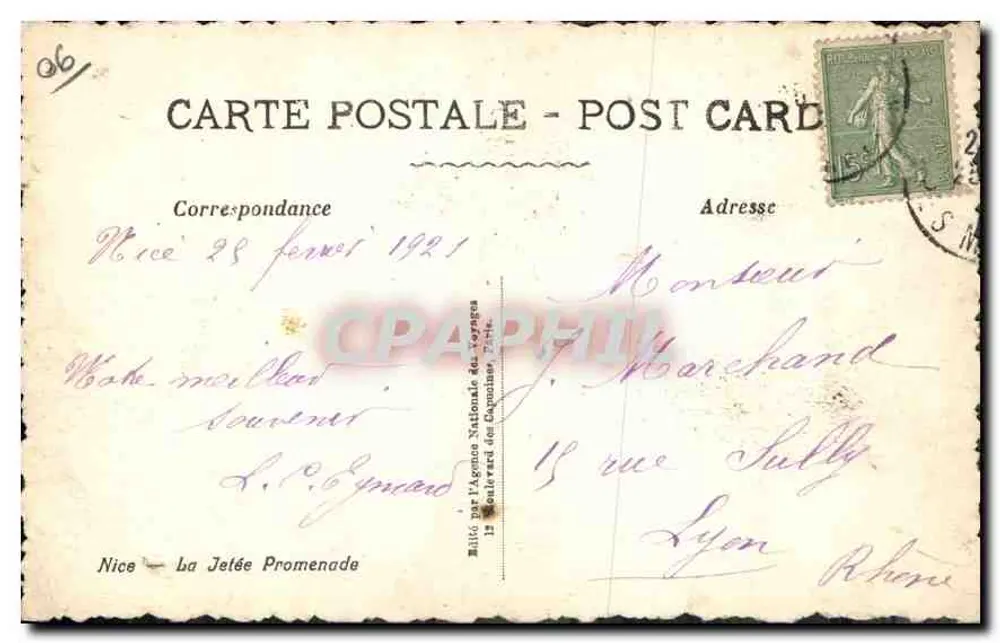 O Pénitentiaire de Nice — Vista da Jetée Promenade — Editado pela Agência Nacional de Viagens - Verso