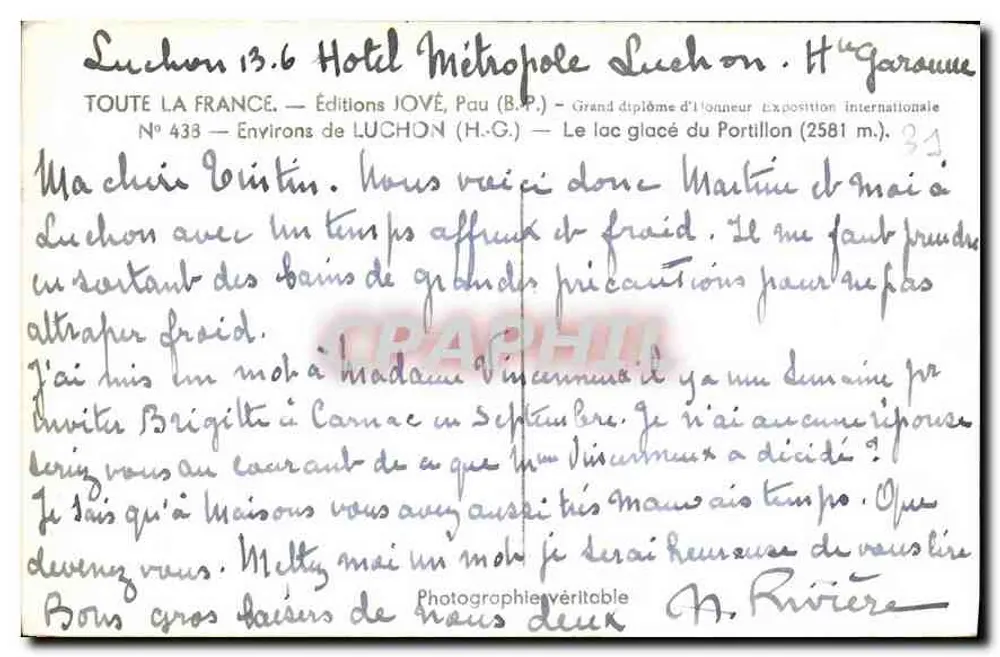 Gletschersee von Portillon (2581 m) — Um Luchon — Éditions JOVÉ, Pau (B.P.) — Nr. 433 - Rückseite