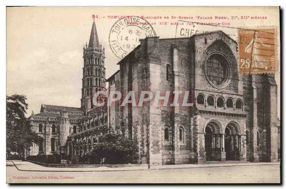 Toulouse - Basilika St-Sernin (Nordfassade), 11. und 12. Jahrhundert — Phototypie Labouche Frères, Toulouse - Vorderseite