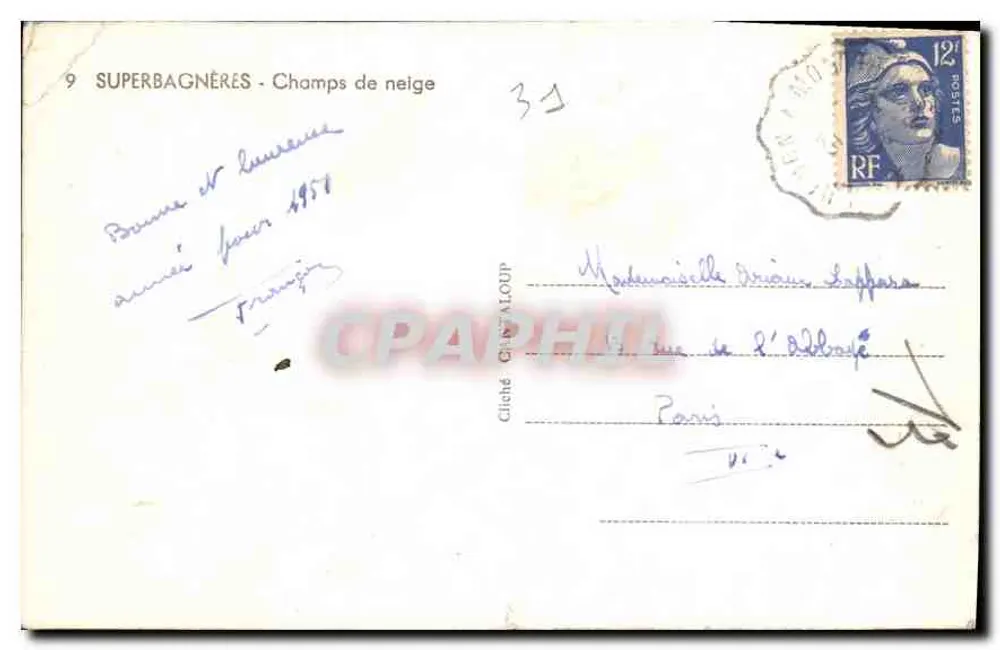 Superbagnères - Campos de neve — Cliché G. ALOUP, n°9 - Verso