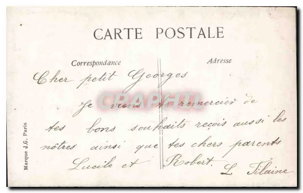Mulher em vestido roxo e pele de animal — paisagem invernal — editor J.C. Paris, n° 7441 - Verso