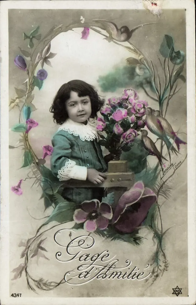 Menina com buquê de rosas — Gage d'amitié — Lemairé, Paris, n° 4347 - Frente