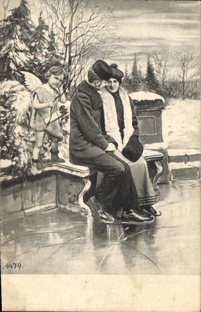 Paare im Winter — Cupido beobachtet — unbekannter Verlag, Nr. 1479 - Vorderseite