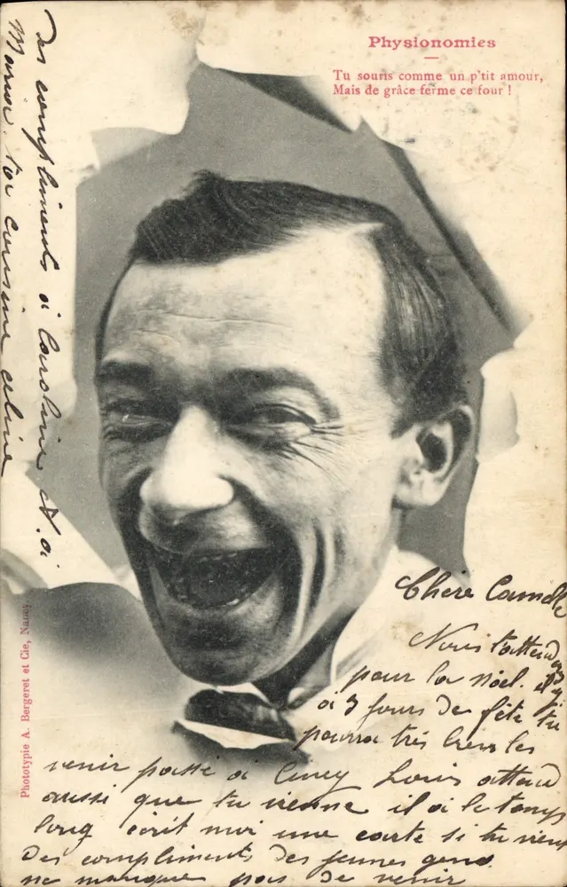 Portrait eines lachenden Mannes — Physionomies — Phototype A. Bergeret et Cie, Nancy - Vorderseite