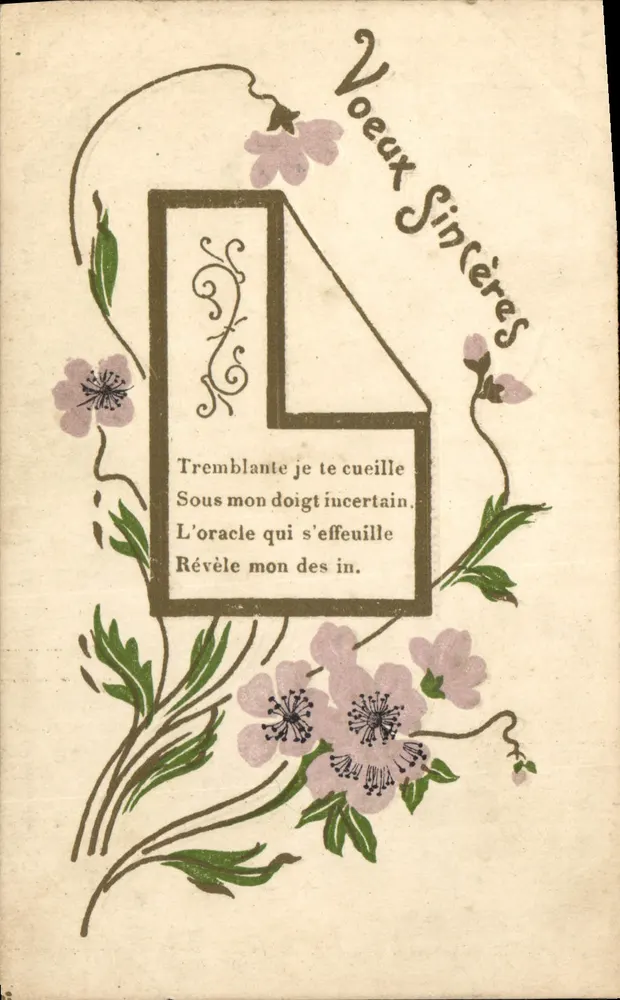 Votos sinceros — poema decorado com flores — carta postal interna - Frente