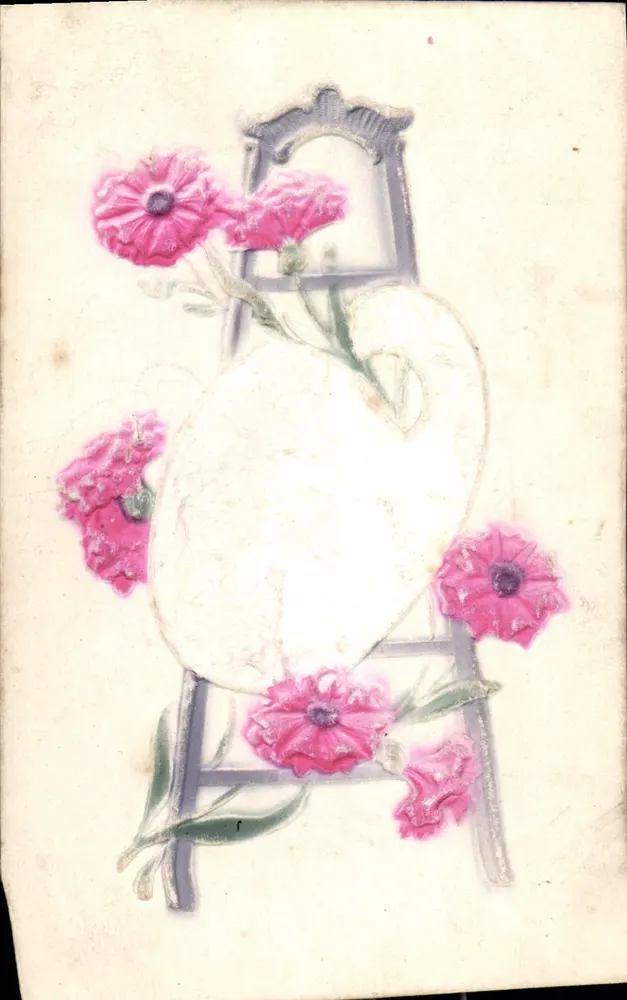 Flores rosas sobre escada e paleta — editor não visível - Frente
