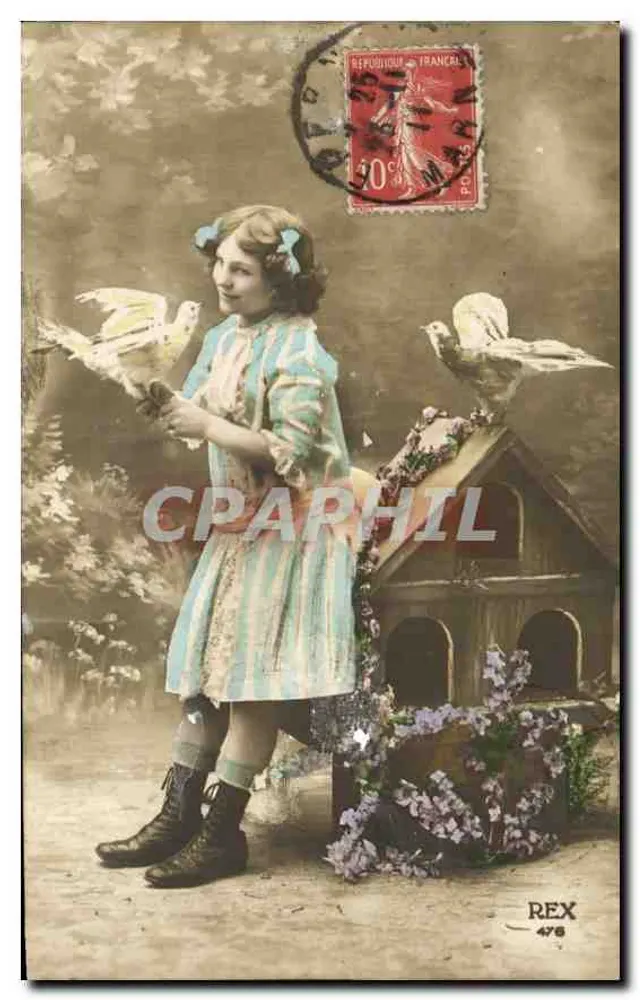 Menina com pombos — REX 478 — Editor REX - Frente