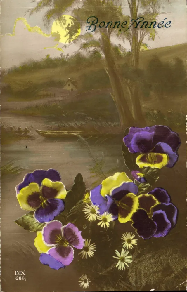 Paisagem com flores — Boa Ano — DIX 686/1 - Frente