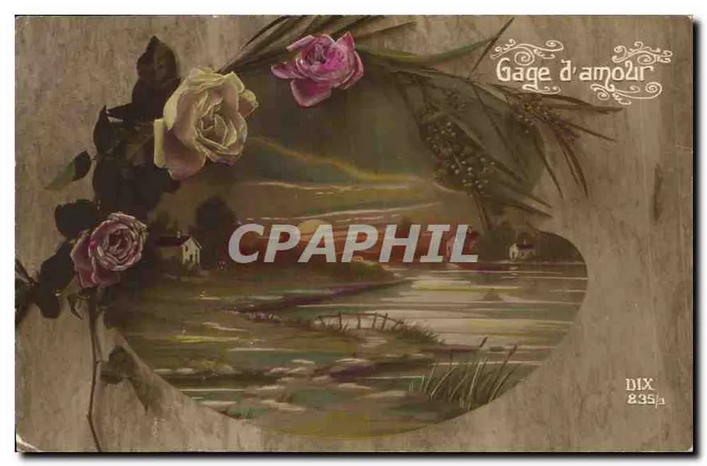 Paisagem com rosas — Presente de amor, série DIX 835/4 - Frente