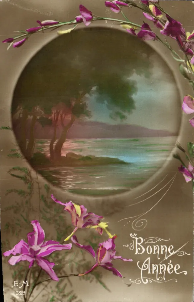 जल दृश्य — फूलों का डिज़ाइन — E.M. 323 - आगे