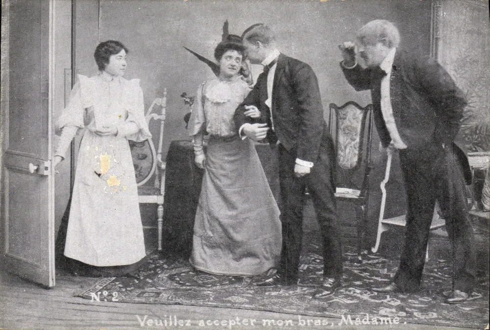 Scène de théâtre — Veuillez accepter mon bras, Madame — N°2 — éditeur non visible - Recto
