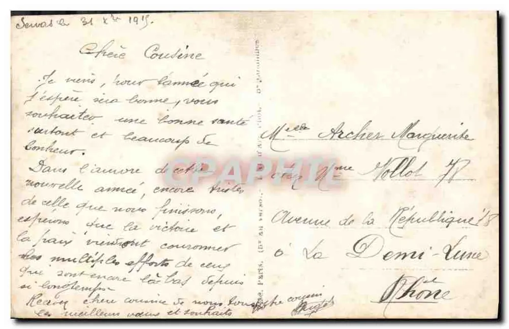 Arranjo de crisântemos e de houx — Parabéns — FURIA 470½ - Verso