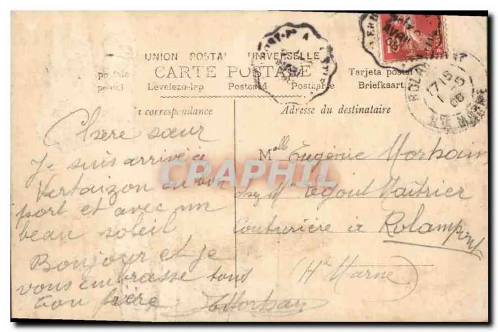 Jeune femme en robe blanche — avec bouquet et guirlandes — éditeur UDD n°307 - Verso