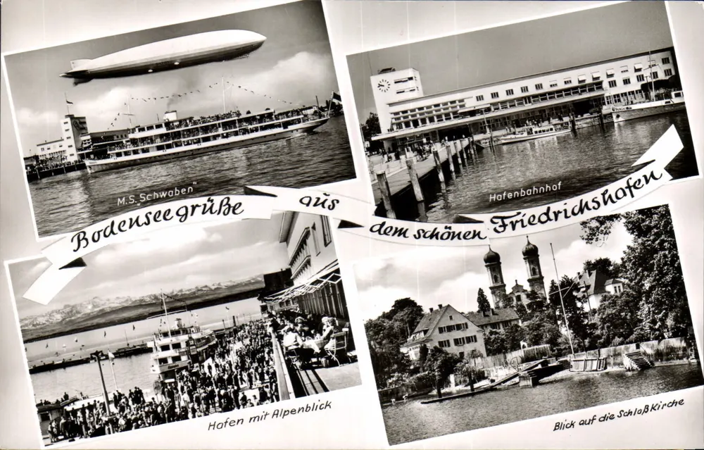 Lago de Constança — vista composta com zeppelin e portos — FOTOPRINT Verlag A. Mauel - Frente