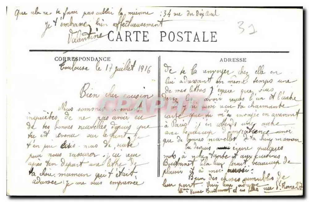 Toulouse — Hotel de Pierre — BR - 4320 - Verso