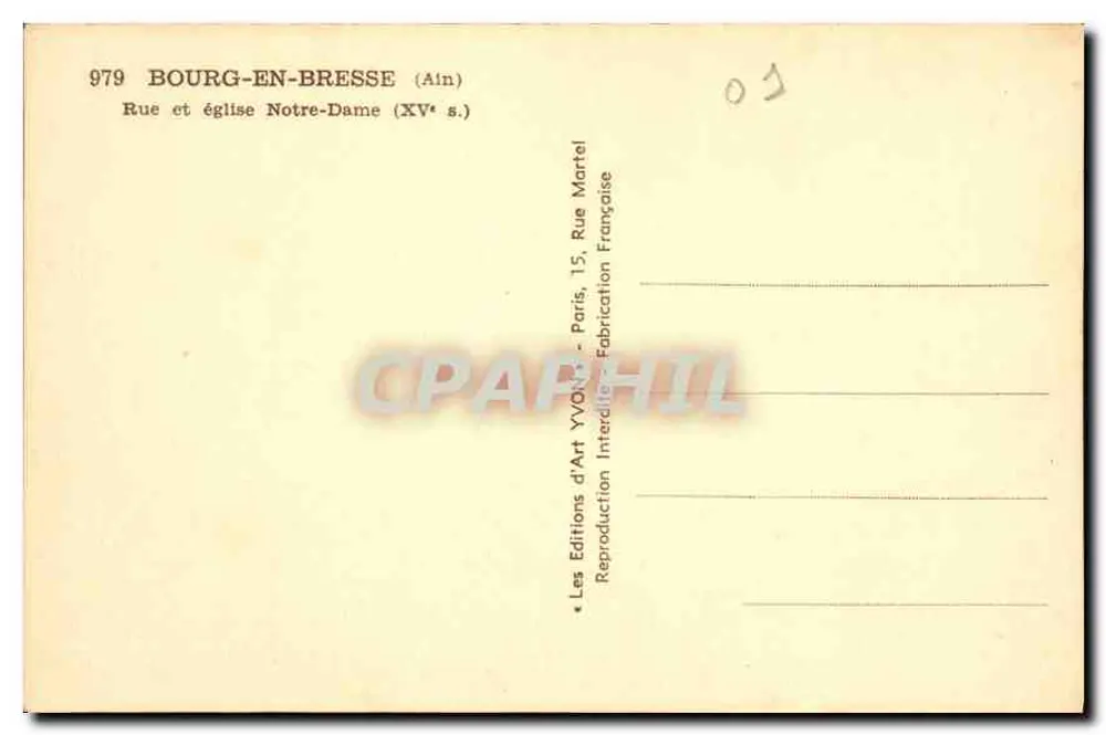 Bourg-en-Bresse — Straße und Kirche Notre-Dame (15. Jahrhundert) — Éditions d'Art Yvon, Paris - Rückseite