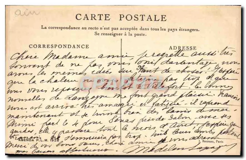 Kirche von Bourg-en-Bresse: Grabmal von Marguerite de Bourbon — Agenda P.L.M. 1928, Verlag Cl. Boulanger - Rückseite