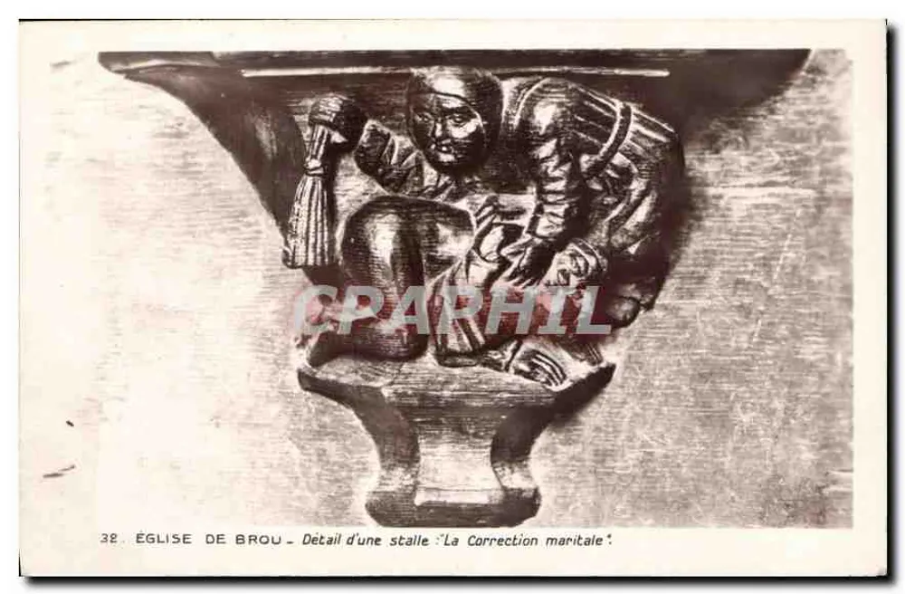 Église de Brou — Détail d'une stalle 'La Correction maritale' — Édition des Monuments Historiques - Recto