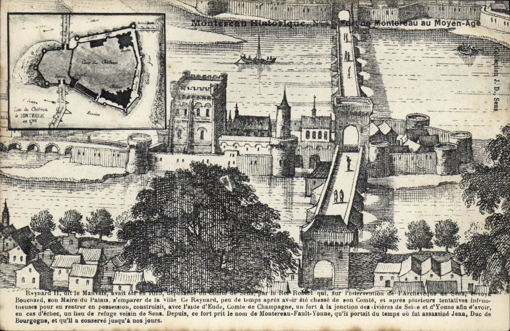 Montreuil na Idade Média — vista histórica com plano do castelo — edição J.D. San - Frente