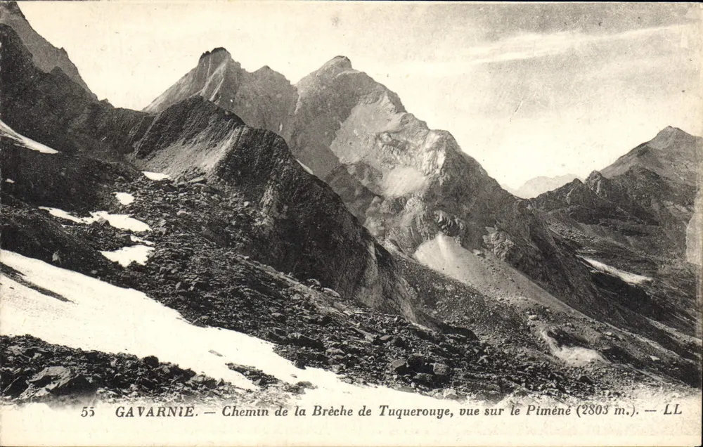 Gavarnie — Weg der Brèche de Tuquerouye, Blick auf den Piméné (2803 m.) — LL - Vorderseite