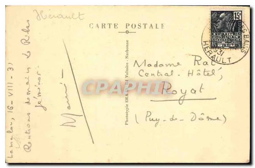 Lamalou-les-Bains — Parque da Usclade — Edição Alzieu - Verso