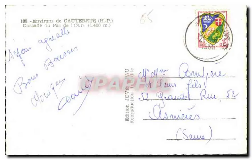 Cascata do Pas de l'Ours — Nas proximidades de Cauterets (H.P.) — Edição Jove Pau - Verso