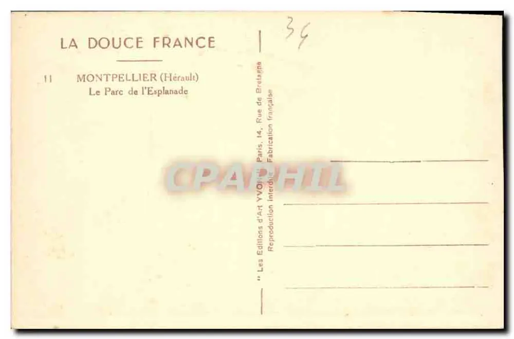 Montpellier (Hérault) — O Parque da Esplanada — Les Éditions d'Art YVO17 - Verso