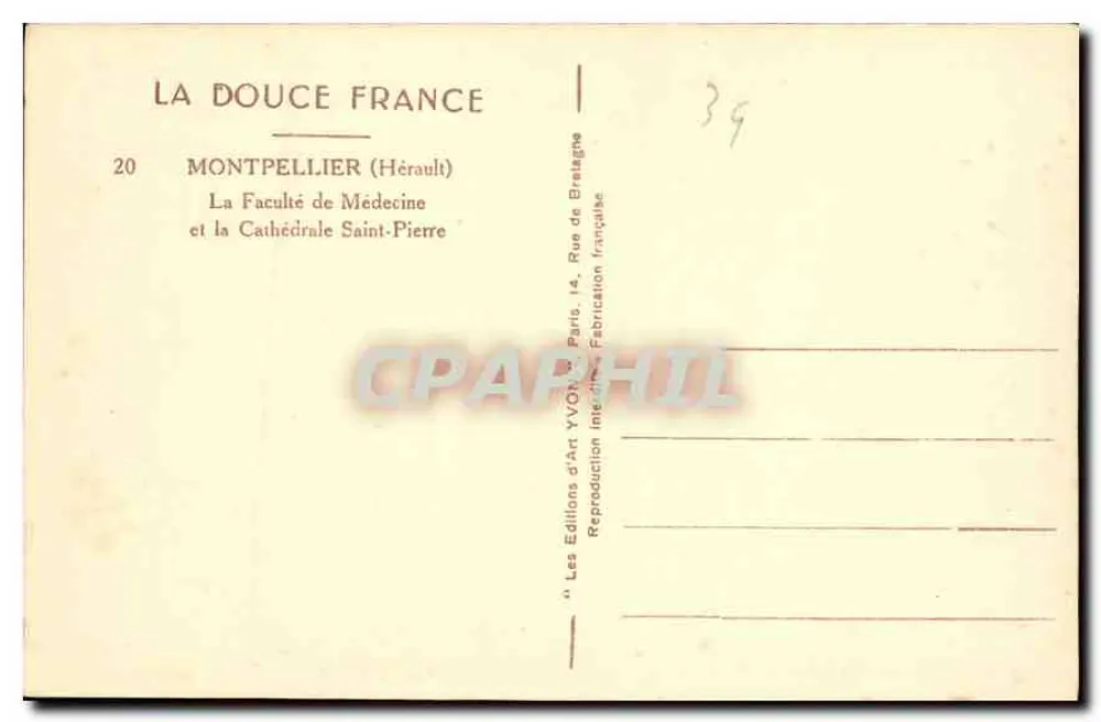 Montpellier (Hérault) — Die Medizinische Fakultät und die Kathedrale Saint-Pierre — YVON Art Editions, Paris - Rückseite