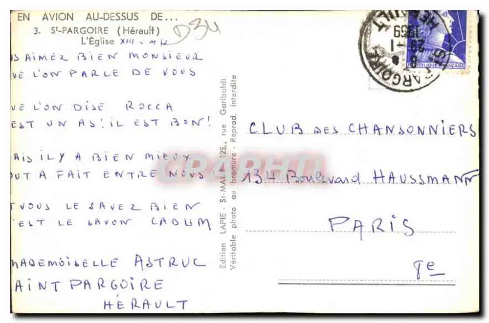 Saint-Pargoire — Luftbild der Kirche — Lapie Service Aérien - Rückseite