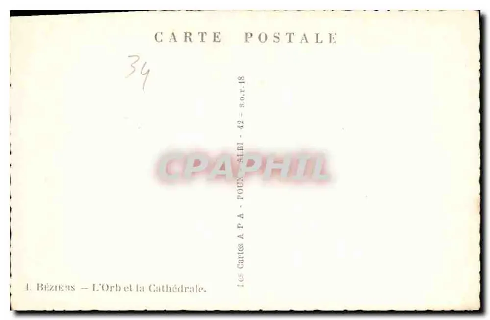 Béziers — O Rio Orb e a Catedral — Cartas A.P.A. - Verso