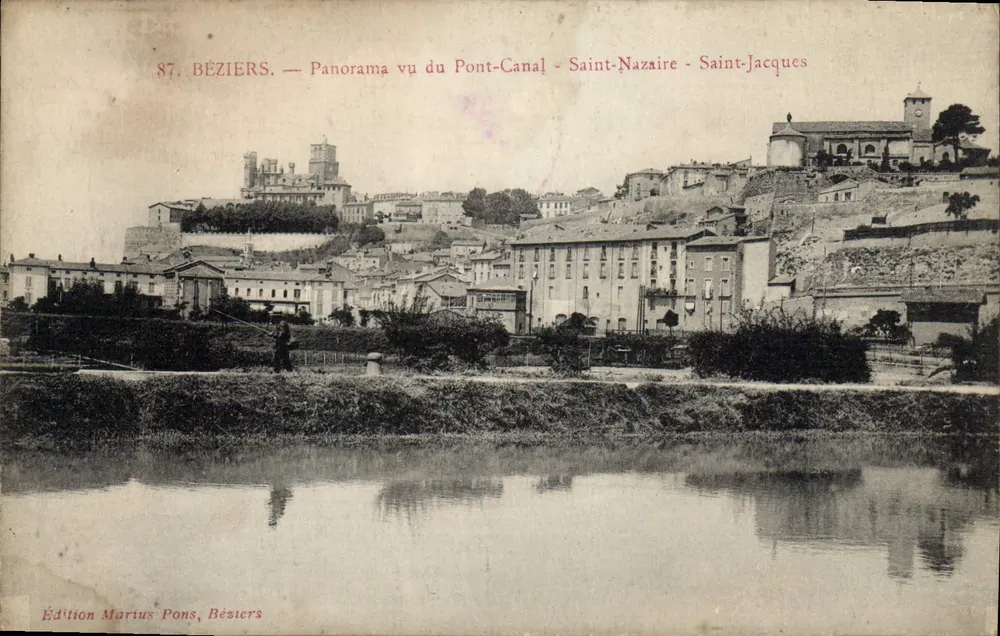 Béziers — Panoramablick vom Kanalbrücke - Saint-Nazaire - Saint-Jacques — Edition Marius Pons, Béziers - Vorderseite