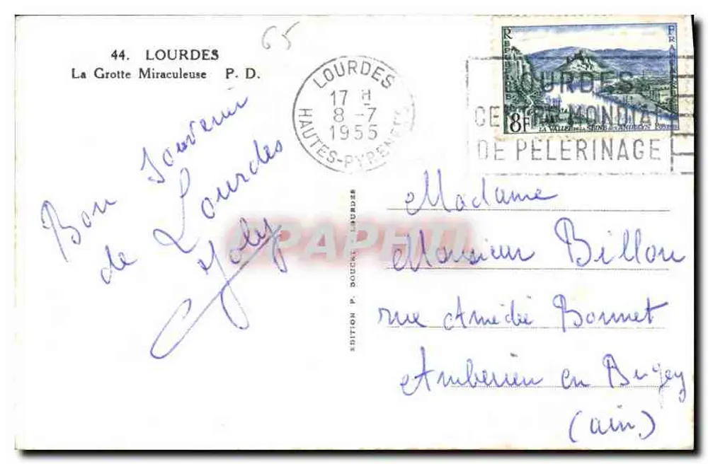 A Gruta Milagrosa — Lourdes — Edição P. Doucet, n°44 - Verso