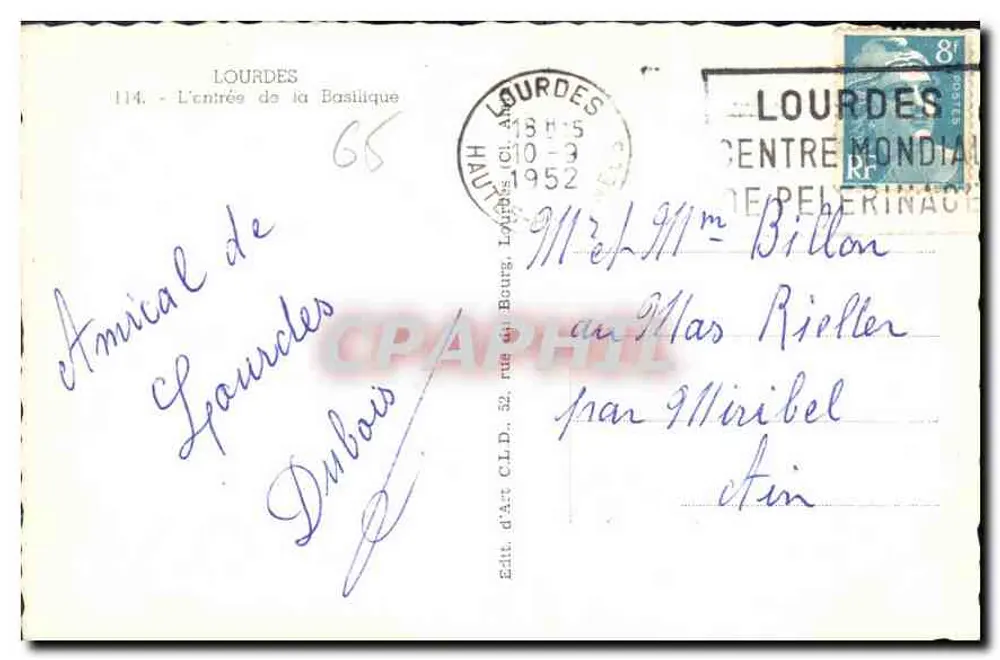 Lourdes - A entrada da Basílica — Éd. d'Art C.L.D., Lourdes - Verso