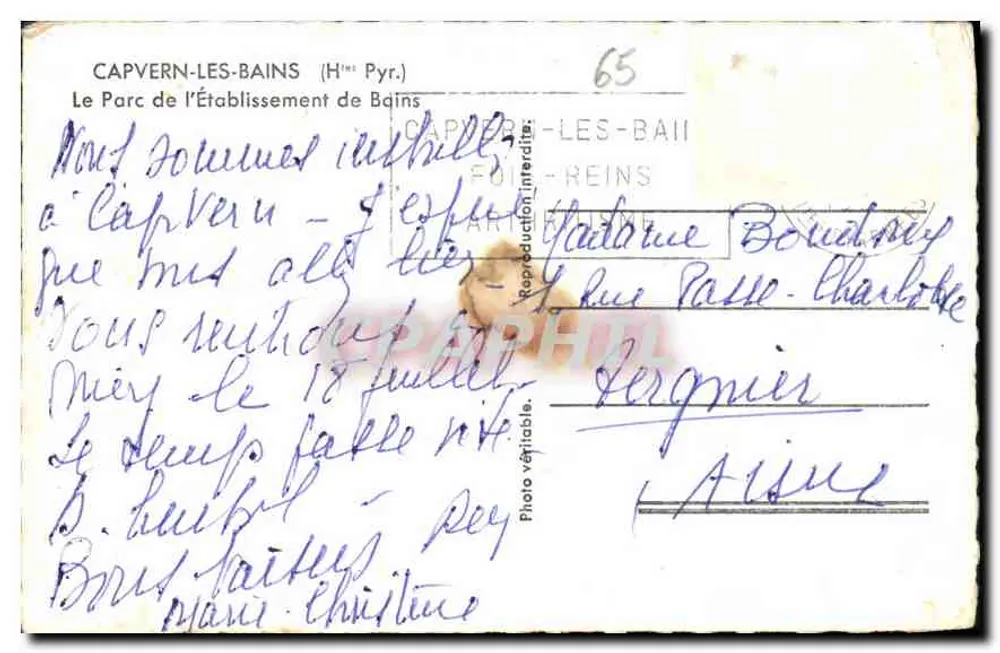 Capvern-les-Bains — Der Park der Kurstätte — Verlag: CAPVERN-LES-BAINS (Hérés Pyr.) - Rückseite