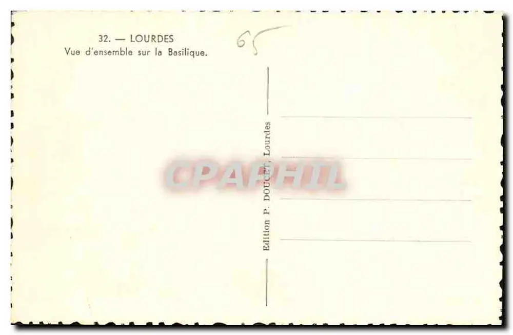 Lourdes — Vista geral da Basílica — Edição P. DOUCET, Lourdes - Verso