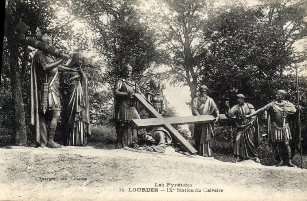 Lourdes — IX. Station des Kreuzwegs — Die Pyrenäen — Jussygeol, ed. Lourdes - Vorderseite