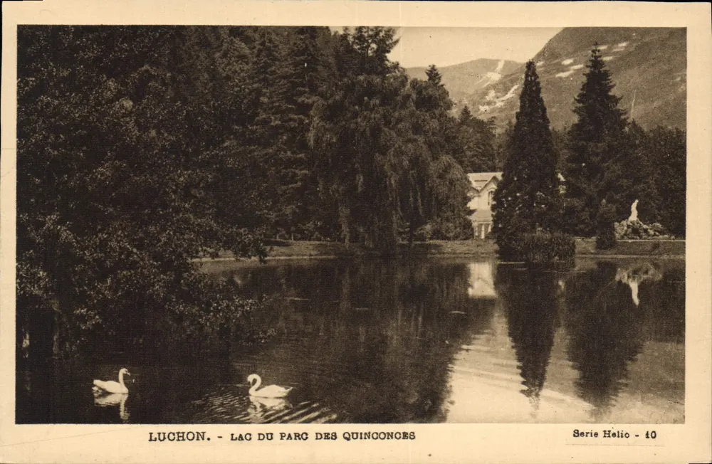 Luchon - Lago do parque dos Quinconces — Héliogravure Laboache Frères, série Helio - 10 - Frente