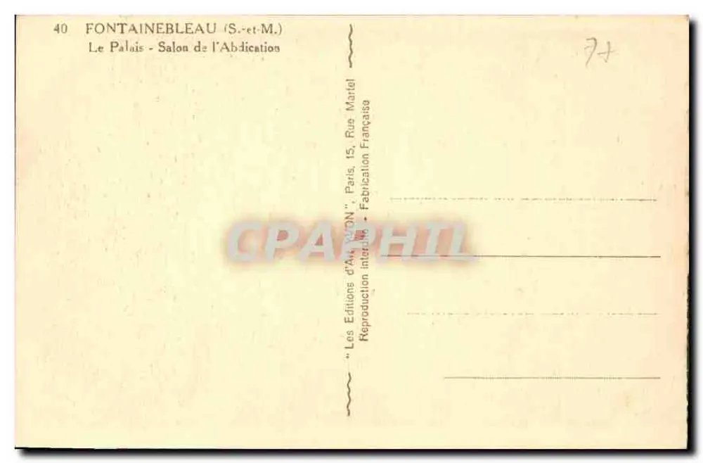 Fontainebleau - Salon de l'Abdication — Les Éditions d'Art Martel, Paris - Rückseite