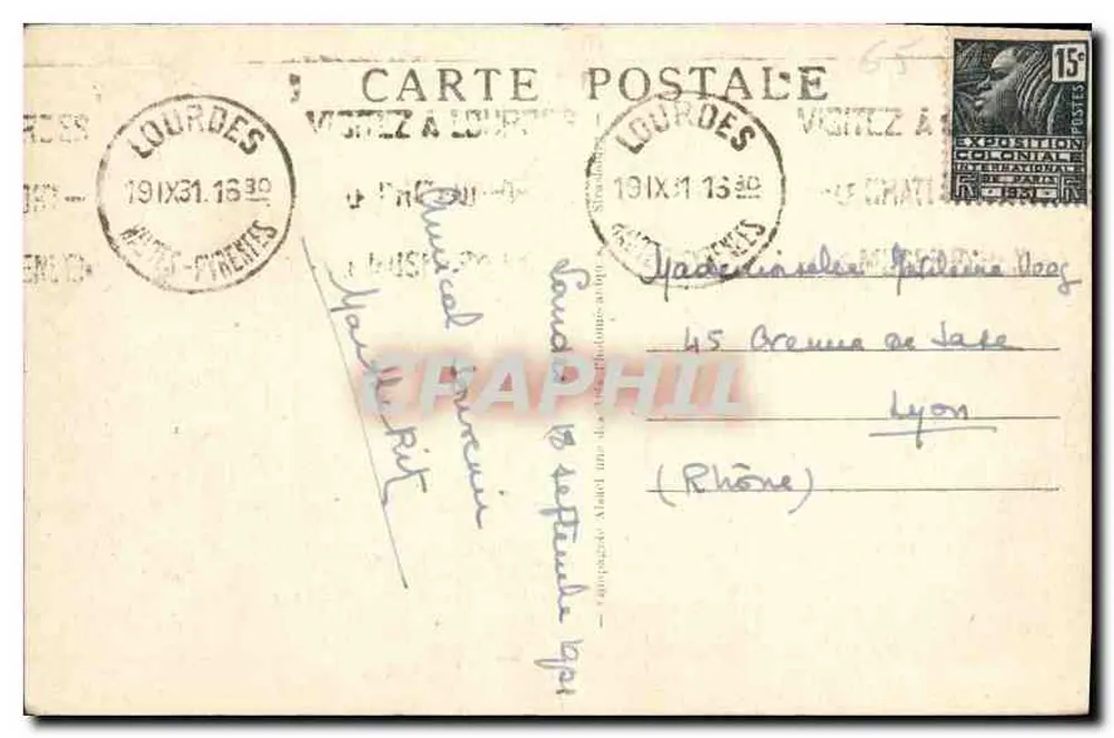 Lourdes — A Basílica e a Esplanada — editor desconhecido, n° 12 - Verso