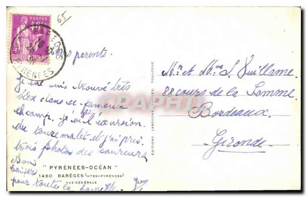 Barèges (Altos-Pirineus) — vista geral — Edições Landuche, Toulouse - Verso