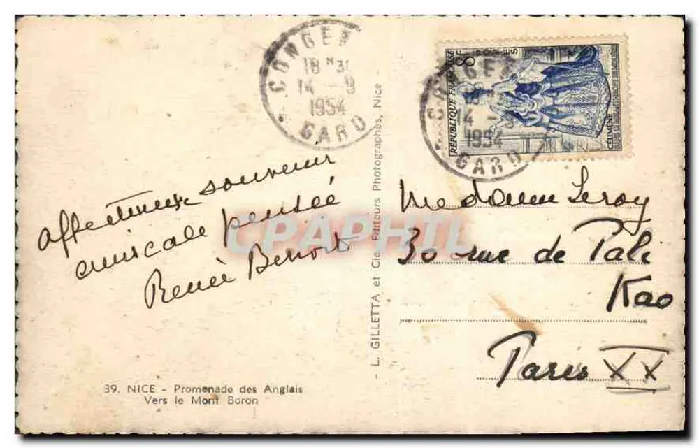 Nice — Promenade des Anglais — Ansicht der Strandpromenade und des Hafens — L. GILLETTE et Cie, 39, Nice - Rückseite