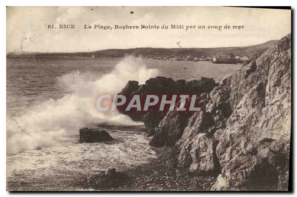 Nice - Die Bucht, Felsen der Pointe du Midi bei einer Wellenbewegung - Vorderseite
