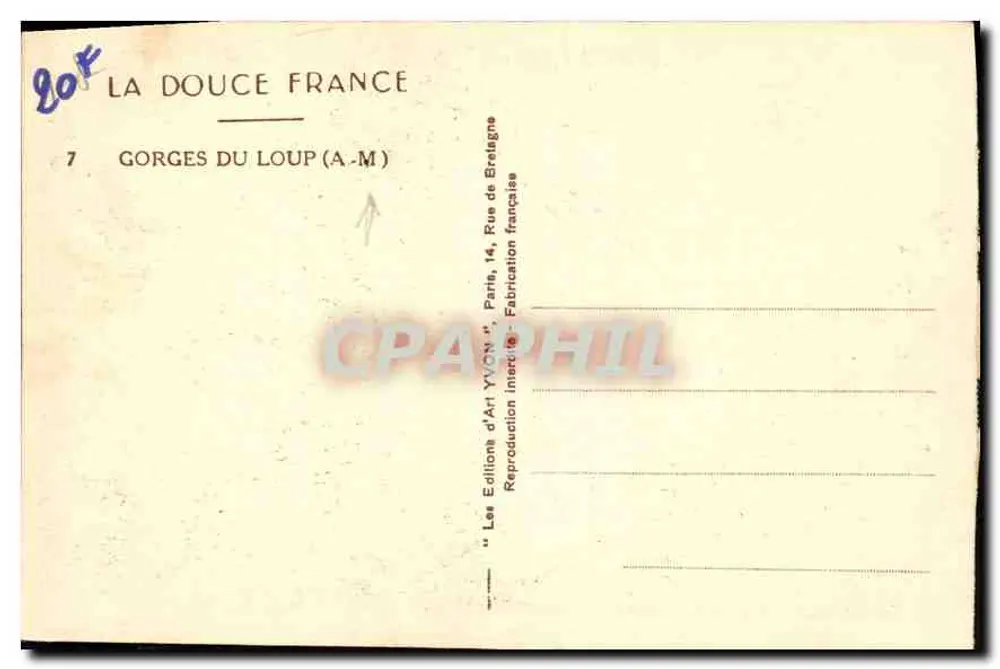 Gorges do Loup (A-M) — vista panorâmica — Les Editions d'Art YVON, Paris - Verso