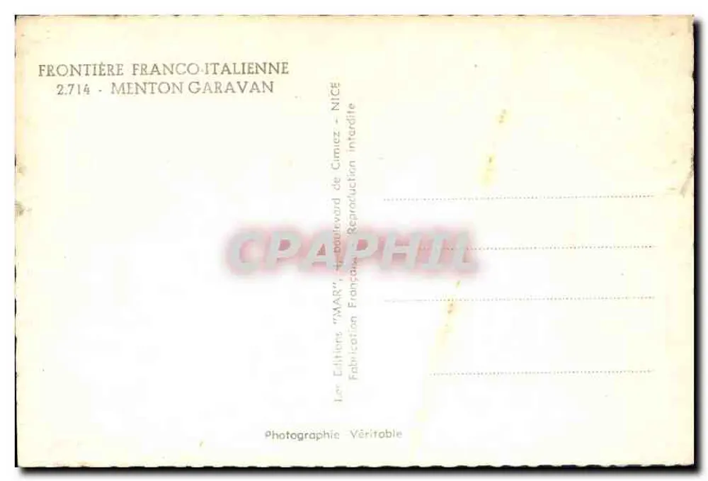 Vista de Menton-Garavan — Fronteira franco-italiana — Edições 'MAR' - Verso